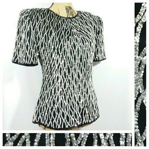 VINTAGE 100% SILK Ste'nay Sequined Blouse/ Top